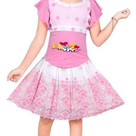 Kids Girl's Cotton Blend Top with Skirt (Pink,1-2 Years)