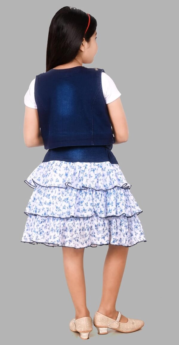 Kids Girl's Denim Top Jacket with Chiffon Skirt (White,1-2 Years)