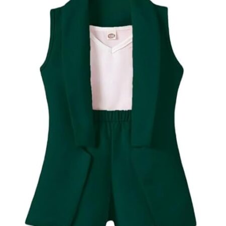 Three Piece Dress for Girls Jacket Top and Shorts Cotton Open Front Suits Set