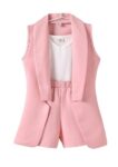 Three Piece Dress for Girls Jacket Top and Shorts Cotton Open Front Suits Set