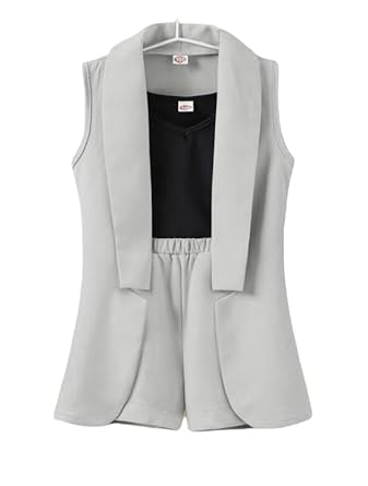 Three Piece Dress for Girls Jacket Top and Shorts Cotton Open Front Suits Set