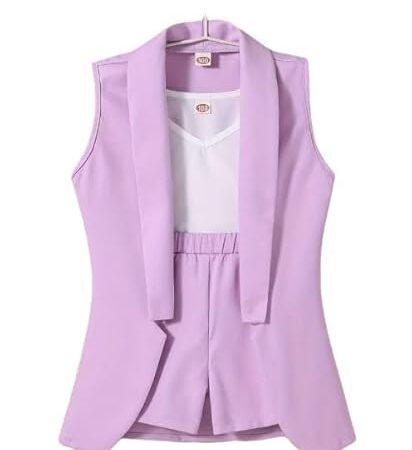 Three Piece Dress for Girls Jacket Top and Shorts Cotton Open Front Suits Set
