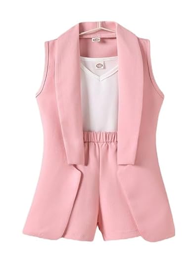 Three Piece Dress for Girls Jacket Top and Shorts Cotton Open Front Suits Set