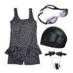 Wear Swimming Kit for Girls with 1 Swimming Costume | Swim Suit | Swimwear | Swimming Dress Goggles Cap Ear Plug Nose Clip (2-3 Yr, Black)