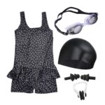 Wear Swimming Kit for Girls with 1 Swimming Costume | Swim Suit | Swimwear | Swimming Dress Goggles Cap Ear Plug Nose Clip (2-3 Yr, Black)