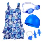 Wear Swimming Kit for Girls with 1 Swimming Costume | Swim Suit | Swimwear | Swimming Dress Goggles Cap Ear Plug Nose Clip (2-3 Yr, Blue)