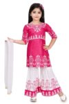 Baby Girls Ethnic Rayon Kurta Sharara Set with Dupatta (Size 2 Year & Up to 10 Year) (5-6 Years, Pink)