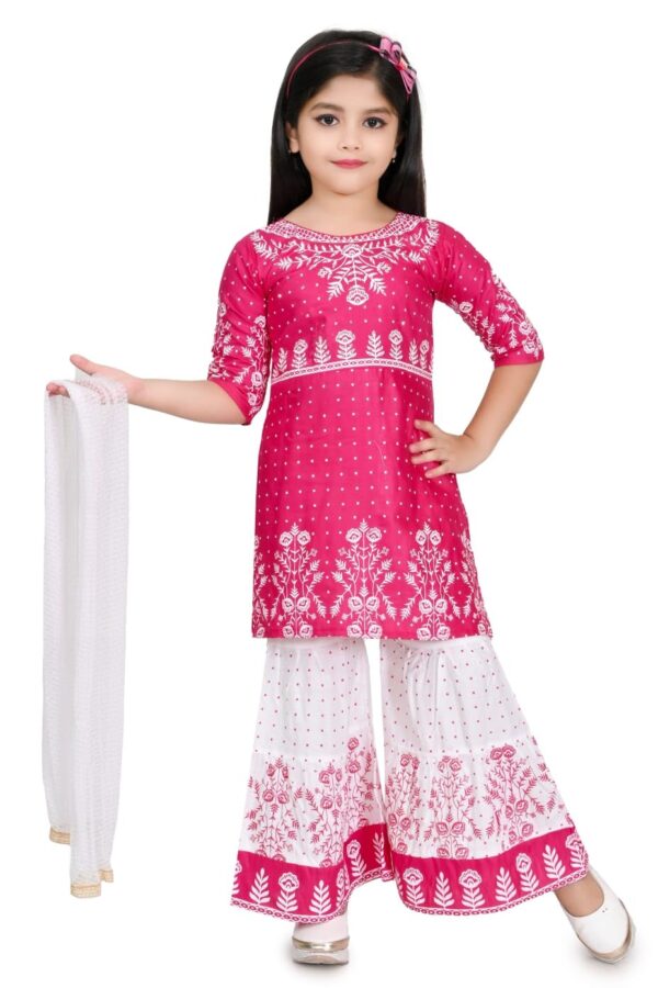 Baby Girls Ethnic Rayon Kurta Sharara Set with Dupatta (Size 2 Year & Up to 10 Year) (5-6 Years, Pink)