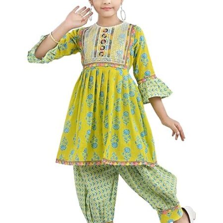 Baby Girls Ethnic Wear Cotton Kurta Sharara Set (Size 0 Months & Up To 4 Year)
