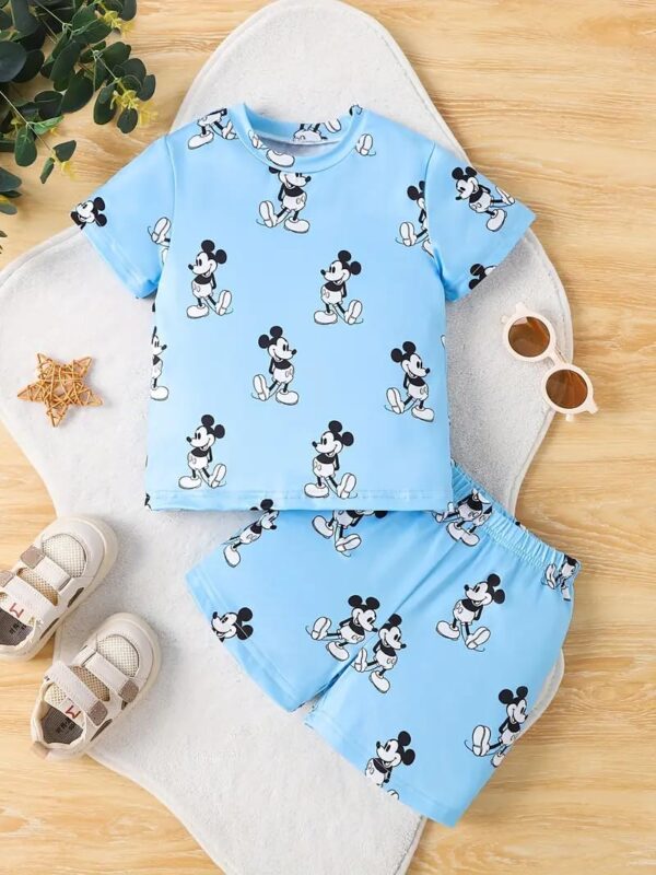 Kids Printed T-Shirt and Shorts Set, Light Blue, Summer Casual Wear | Girls Pyjamas Set