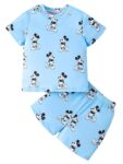 Kids Printed T-Shirt and Shorts Set, Light Blue, Summer Casual Wear | Girls Pyjamas Set