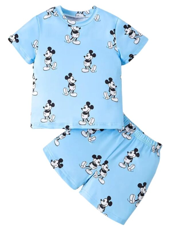 Kids Printed T-Shirt and Shorts Set, Light Blue, Summer Casual Wear | Girls Pyjamas Set