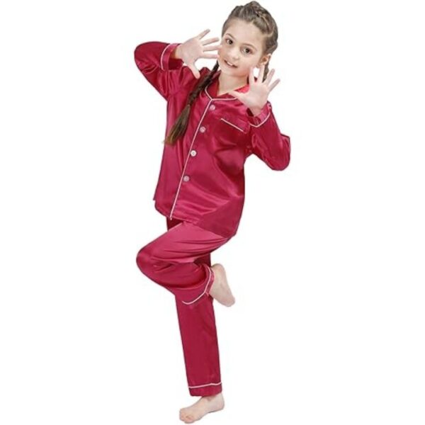 Kid's Pure Satin Full Sleeves Night Suit/Dress for Girls Full Pajama & Top Sleep Suit