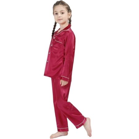 Kid's Pure Satin Full Sleeves Night Suit/Dress for Girls Full Pajama & Top Sleep Suit