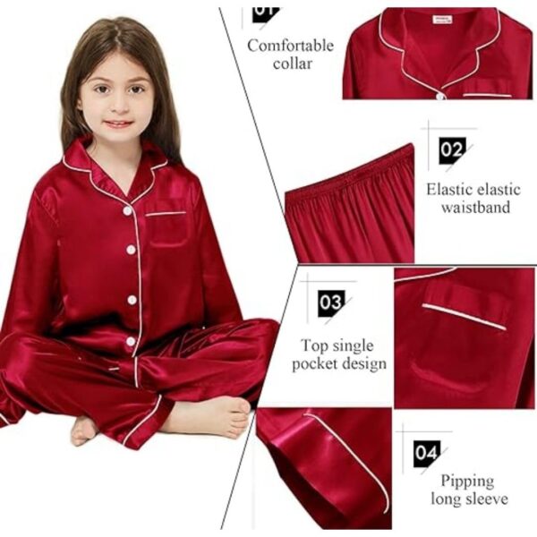 Kid's Pure Satin Full Sleeves Night Suit/Dress for Girls Full Pajama & Top Sleep Suit