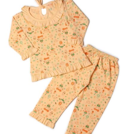 KIDS WEAR Girls Night Suit | Cotton Printed Full Sleeve Night Suit, Sleepwear for Girl, Loungewear T-Shirt & Pyjama Set, Sleepsuit for Girl, Nightdress for Girls