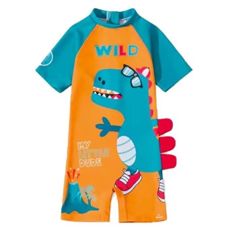 KRESHU Baby Kids One Piece Swimwear Sun Protection Quick Swimming Suit Design Toddler Summer Bathing Suit for Girls Baby Boys Kids (Pack of 1)