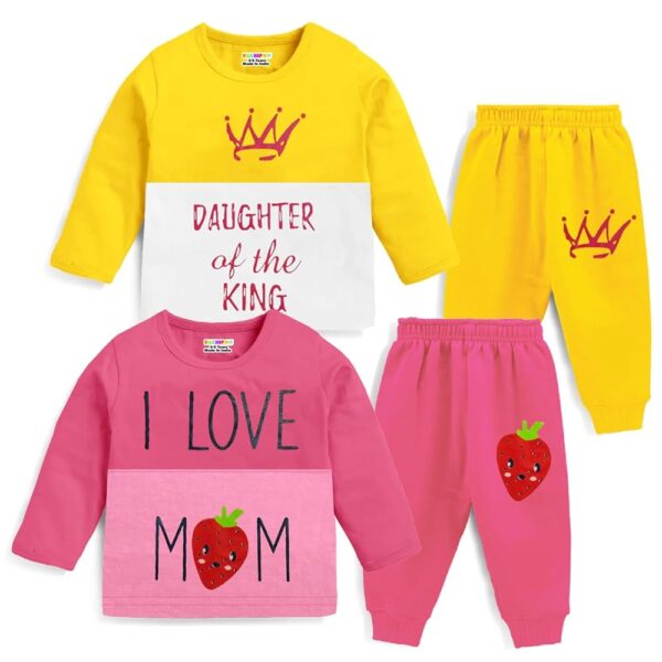 Baby Girl Regular Fit Cotton T-Shirts and Pyjamas Set