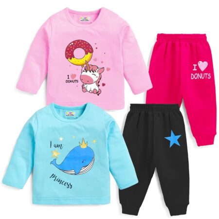 Baby Girl Regular Fit Cotton T-Shirts and Pyjamas Set