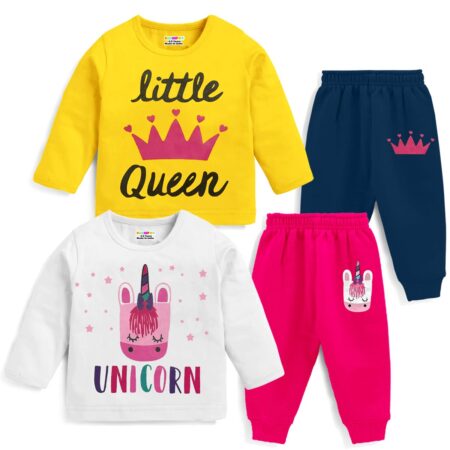 Kuchipoo Baby Girl Regular Fit Cotton T-Shirts and Pyjamas Set