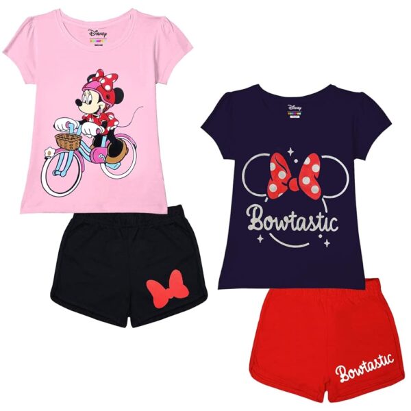 Girls Regular Fit Cotton T-Shirts and Shorts (12-18 Months, Multi-Colored)