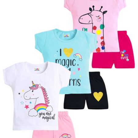 Kuchipoo Girls Regular Fit Cotton T-Shirts and Shorts Set