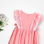 Lace Ruffle Frock | Sleeveless Pink Cotton Frock for Girls | Stripe Textured Fabric, Lace Ruffle Details & Bow Tie Accents | Soft, Breathable & Stylish Kids| Casual...