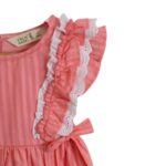 Lace Ruffle Frock | Sleeveless Pink Cotton Frock for Girls | Stripe Textured Fabric, Lace Ruffle Details & Bow Tie Accents | Soft, Breathable & Stylish Kids| Casual...