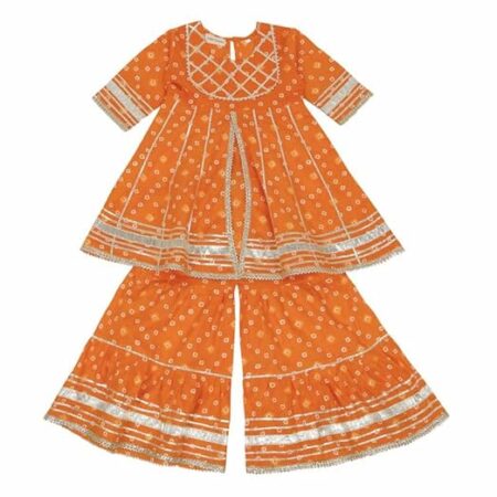 Cotton Kurta Sharara Set for Girls - Ethnic Suit with Angrakha Neck Style - MultiColor