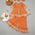 Cotton Kurta Sharara Set for Girls - Ethnic Suit with Angrakha Neck Style - MultiColor