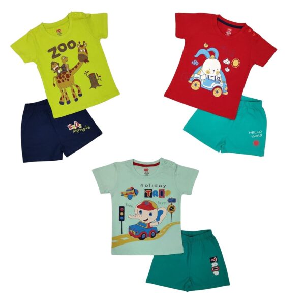 Baby Boys & Girls Regular Fit 100% Cotton Half Sleeve & Shorts Set Pack of 3