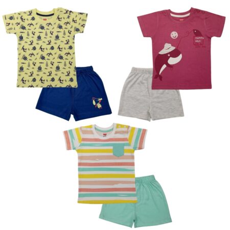 Baby Boys & Girls Regular Fit 100% Cotton Half Sleeve & Shorts Set Pack of 3