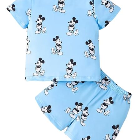 Kids Printed T-Shirt and Shorts Set, Light Blue, Summer Casual Wear | Girls Pyjamas Set