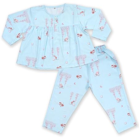 Kids Night Suit for Girls All Over Printed Night Suit Sleepwear Top & Pyjama Set Full Sleeve Round Neck for Girls/Sleepwear for Girls/Night Dresses