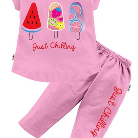 NammaBaby Girl's Cotton Printed Top T-Shirt & Pant/Payjama/Legging/Capri/Skirt Clothing Set -Pack-1