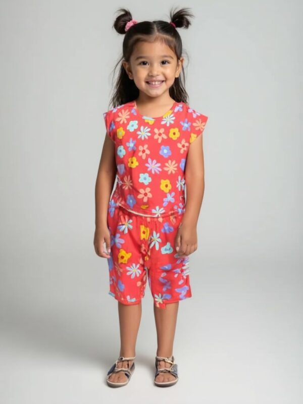 Girl's Cotton Printed Top T-Shirt & Pant/Payjama/Legging/Capri/Skirt Clothing Set -Pack-1