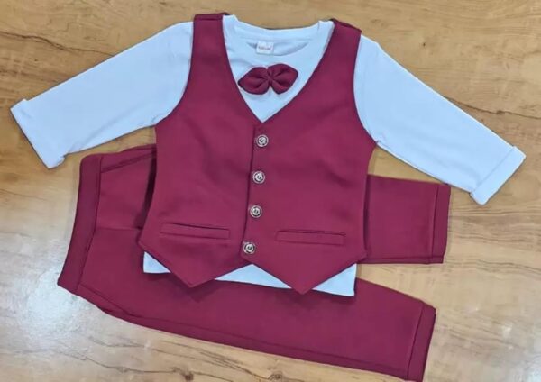 Baby Boys and Girls Solid Cotton Blend Blazer Style T Shirt and Pant Set with Bow Tie Toddlers