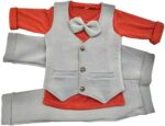 Baby Boys and Girls Solid Cotton Blend Blazer Style T Shirt and Pant Set with Bow Tie Toddlers