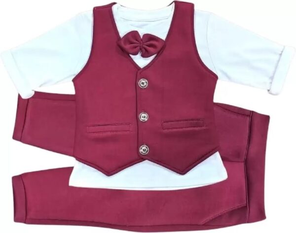 Baby Boys and Girls Solid Cotton Blend Blazer Style T Shirt and Pant Set with Bow Tie Toddlers