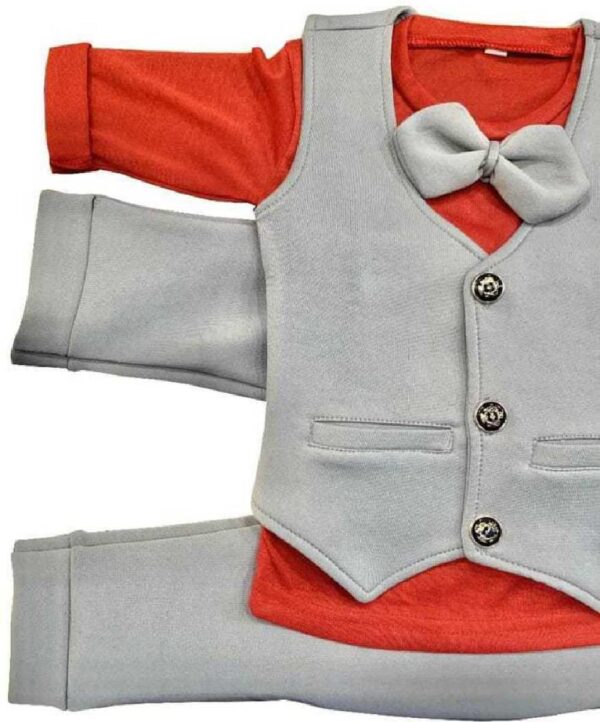 Baby Boys and Girls Solid Cotton Blend Blazer Style T Shirt and Pant Set with Bow Tie Toddlers