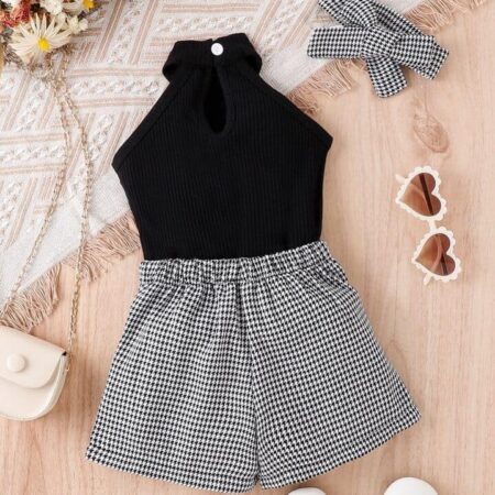 Ninas Baby Girls Solid Cotton Blend Style Top and Shorts Set for kids (Black)