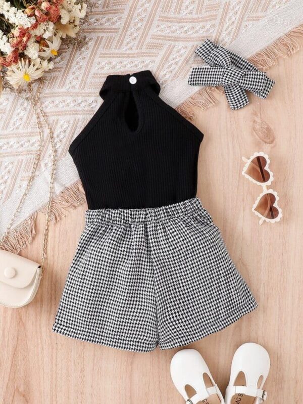 Baby Girls Solid Cotton Blend Style Top and Shorts Set for kids (Black)