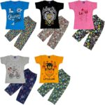 Girls Night Wear T Shirt & Pyjama | Night Dress for Girl | Night Dresses Top & Pyjama Pant Set (Sizes 1 to 8 Years Pack of 5)