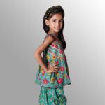 Stylish Cotton Blend Jaipur Print Dhoti Kurta Set for Girls (Green)