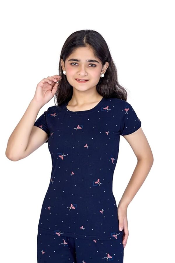Girls Night Dress | Cotton T-Shirt & Pajama Set | Kids Night Suit | Baby Nightware | Navy Blue