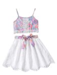 Girls Floral Lace 2-Piece Outfit Summer Crop Top & Eyelet Skirt Set