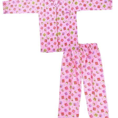 Printed Cotton Night Suit for Girls|Boys (Pink)