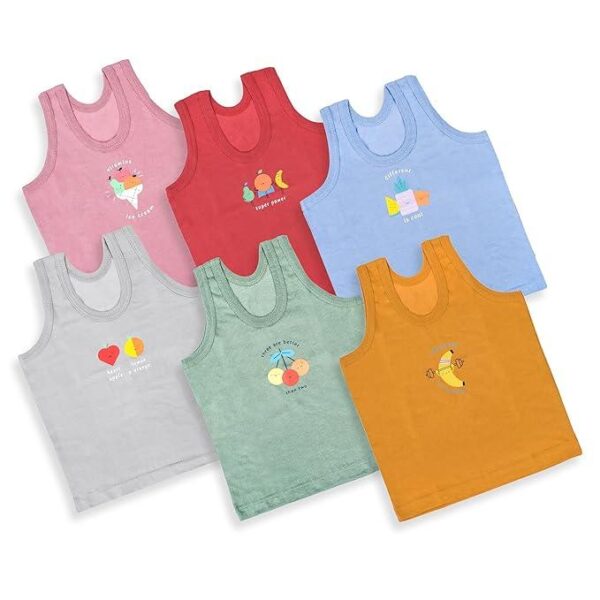 Printed Vest Cotton Inner wear for Baby Girls/Boys Colors Pack of 6 DRAK
