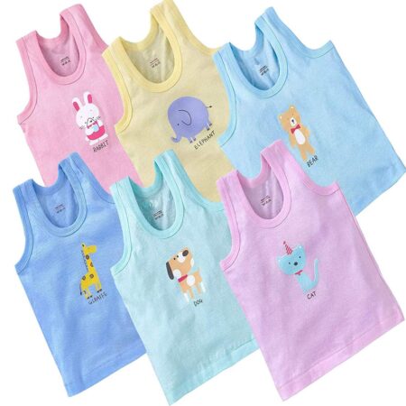 Printed Vest Cotton Inner wear for Baby wear Sleeveless Undershirts for Kids Tank-Tops Toddler Girls/Boys Colors Pack of 6