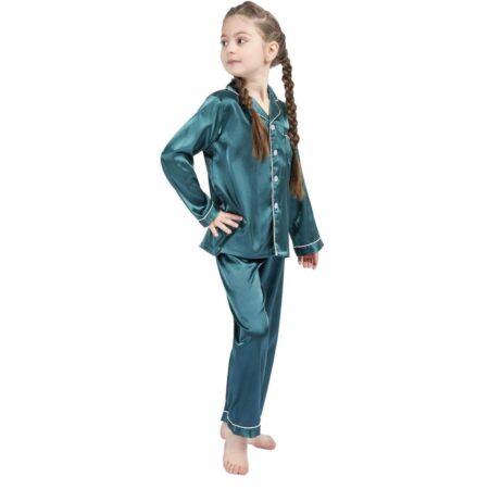 S R Fashion Hub Kid's Pure Satin Full Sleeves Night Suit/Dress for Girls Full Pajama & Top Sleep Suit